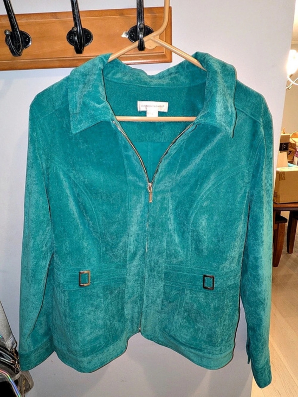Christopher & Banks Corduroy Looking Zip Front Jacket N Tealish Blue Size Medium